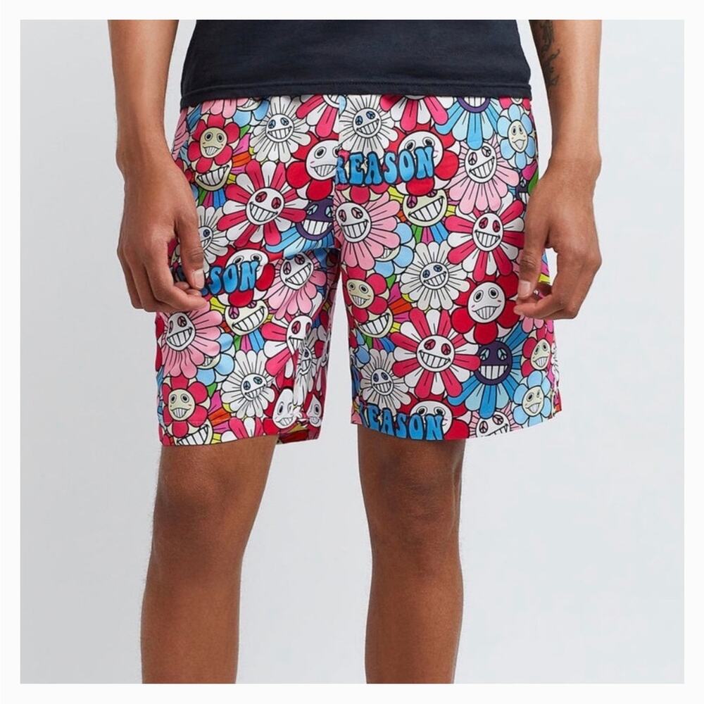 Reason All Over Smiley Face Daisy Print Board-shorts Size M